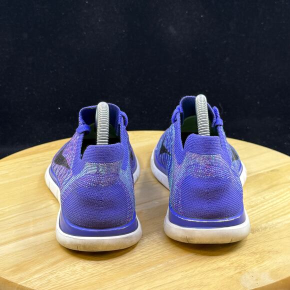 WOMENS 7.5 NIKE FREE 4.0 FLYKNIT RUNNING SHOES PURPLE BLUE WHITE 717076 501 - Picture 6 of 10